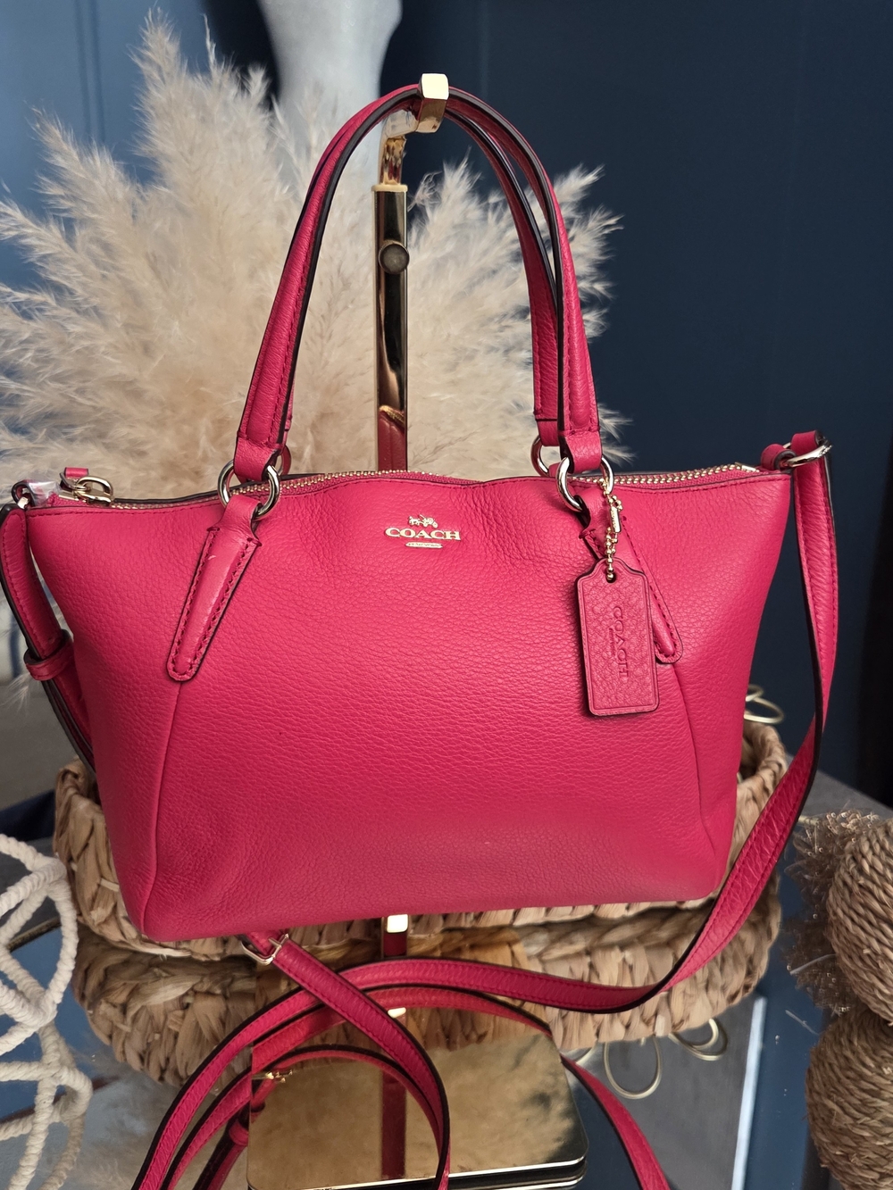 Coach Pebbled Leather Mini Kelsey Satchel Crossbody Pink/Fuchsia EUC